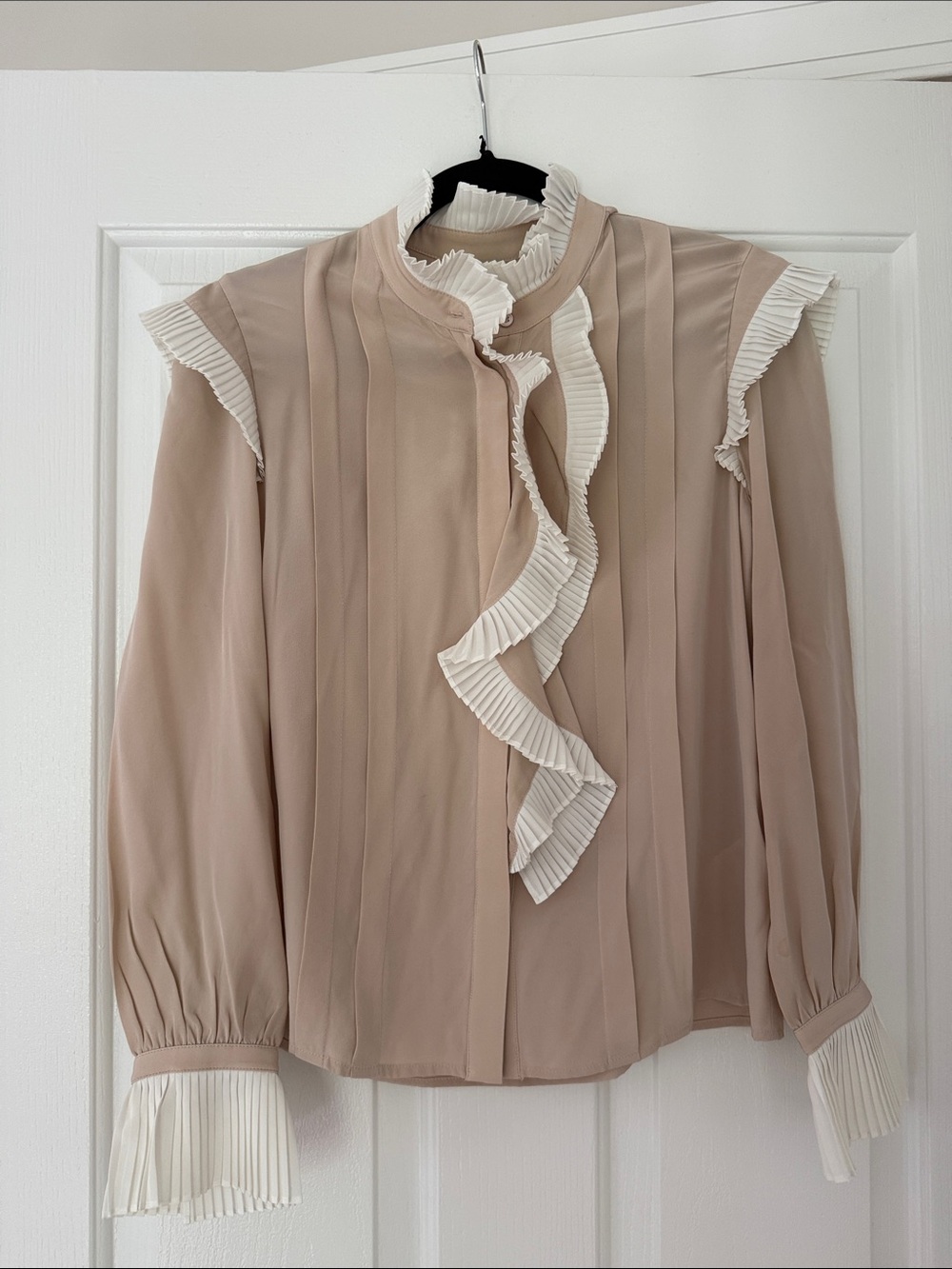 The Fold silk cream and ivory ruffled blouse size UK 8 / US 4
